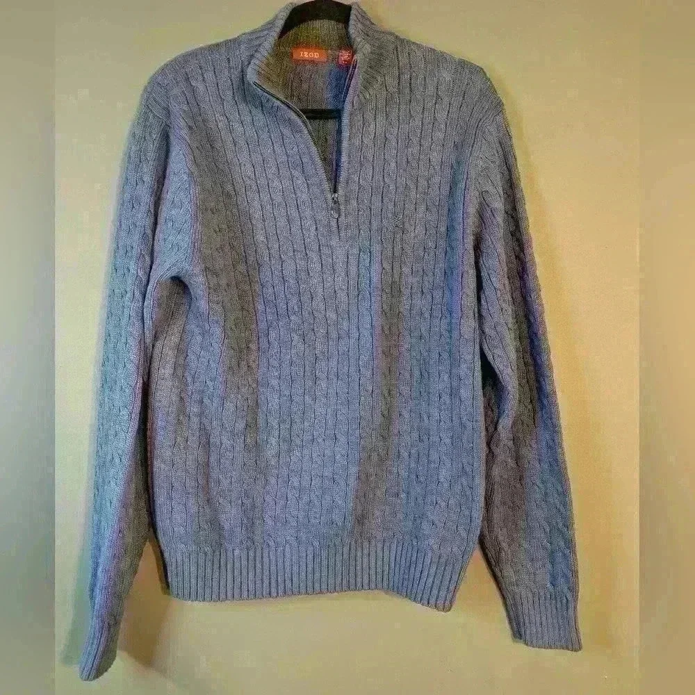 Izod sweater 3/4 zip cable knit periwinkle blue. Men's size small. - Picture 1 of 6